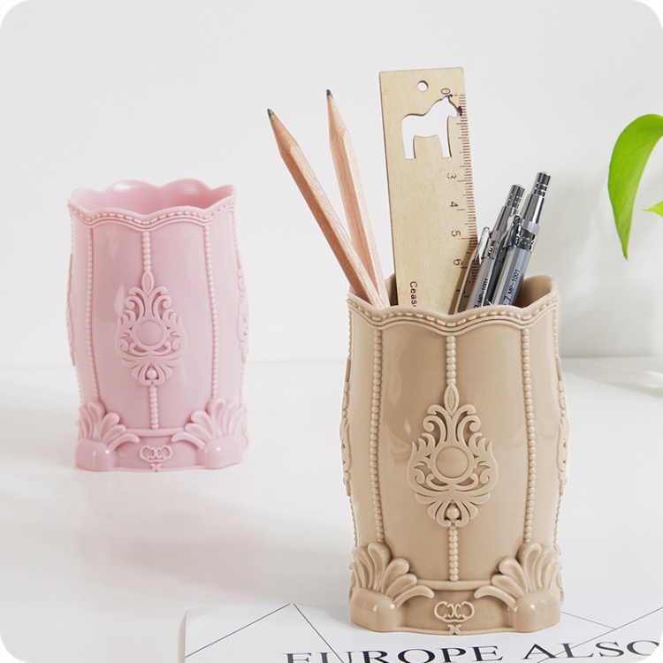 

3 PCS Multi-purpose Pen Holder Storage Box Office Cosmetic Home Solid Desk Plastic Organizer(Khaki)