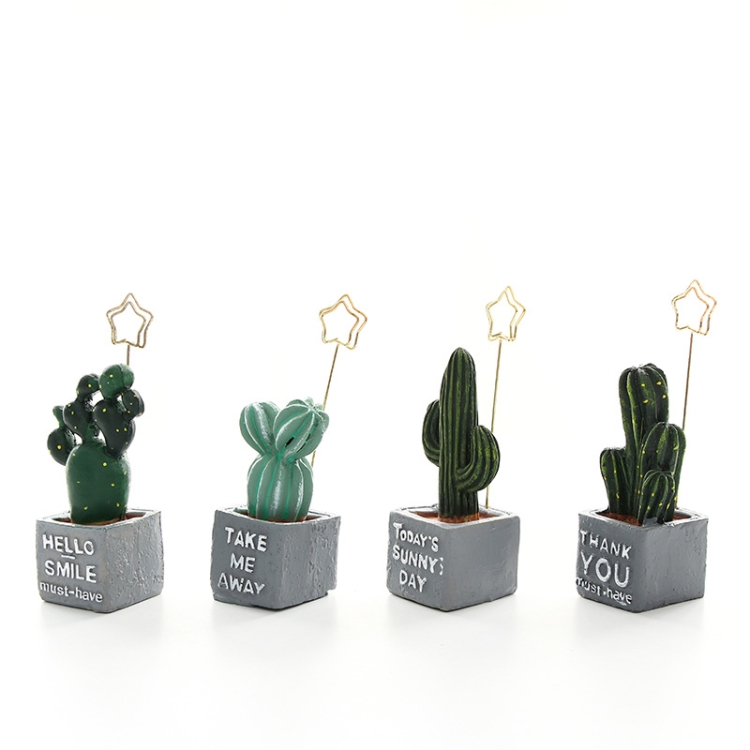 

4 PCS Mini Table Plant Cute Cactus Memo Clip Holder Photo Note Resin Organizer Stationery Office Decoration School Supplies