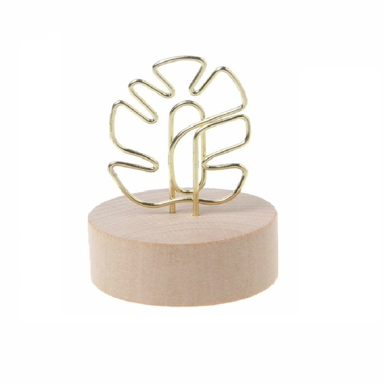 

Photo Clip Card Note Clamp Round Wooden Base Iron Note Storage Holder, Type:Leaves