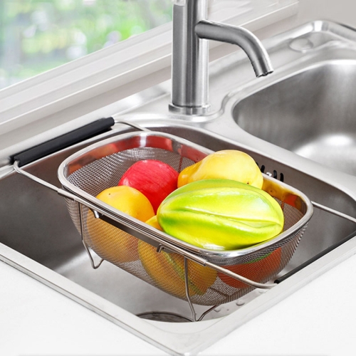 

2 PCS Stainless Steel Foldingf Filter Kitchen Tools Drainage Household Retractable Vegetable Fruit Basket, Size:24x34x11cm