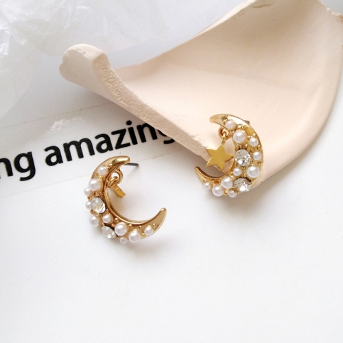 

Created Temperament Imitation Pearls Small Star Moon with Diamond Earring for Women(Stud Earring)