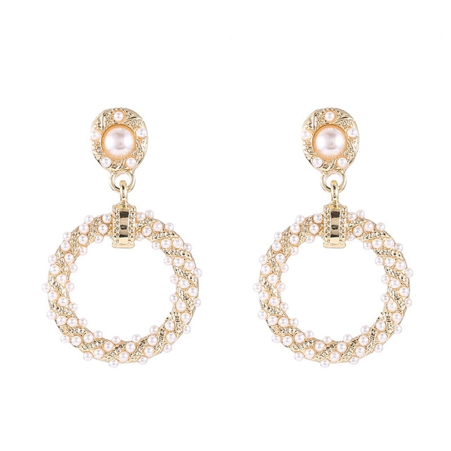 

Fashion 925 Silver Pearl Tassel Temperament Geometric Round Earrings For Women