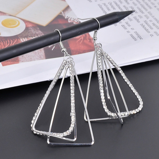 

Fashion Personality Triangle Geometry Hollow Rhinestone Earring For Women(Silver)