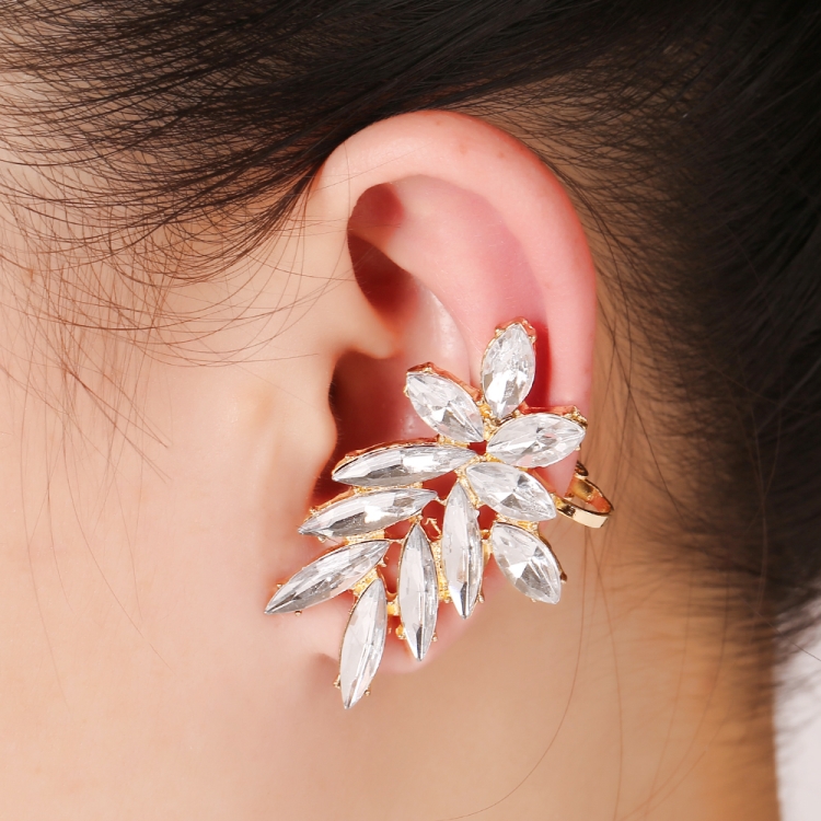 

Fashion Women Left Ear Crystal Leaf Zircon Clip Earring