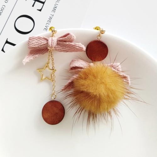 

Simple Bowknot Hairball Women Personality Asymmetry Earring(Stud Earring)