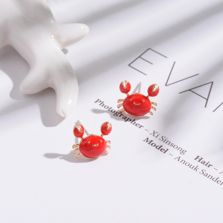 

925 Silver Simple Cute Mini Red Crab Metal Stud Earrings for Women