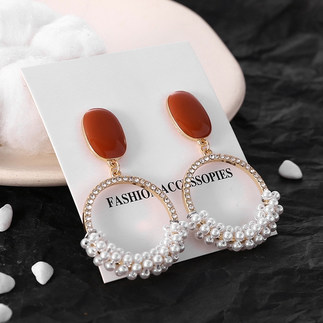 

925 Silver Temperament Pearl Rhinestone Round Long Earring for Women(Stud Earring)