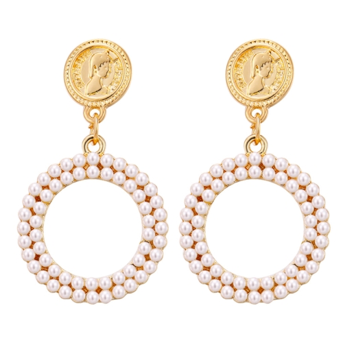 

Women Personality Geometric Round Simple Metal Pearl Hollow Earring