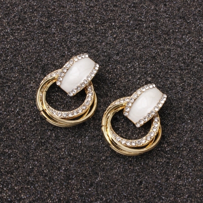 

925 Silver Elegant Simple Geometric Round with Diamond Earring for Women(Gold)