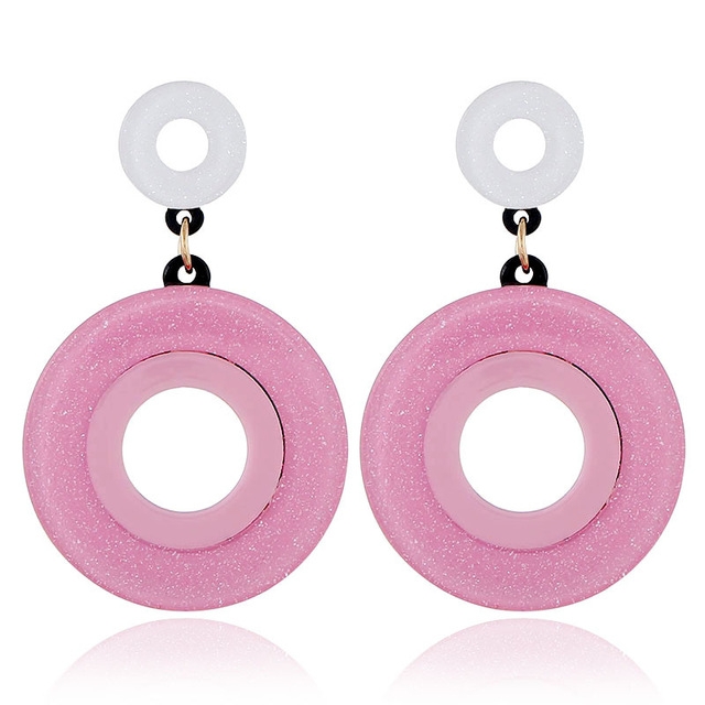 

Geometric Coloured Round Acrylic Earring(Pink)