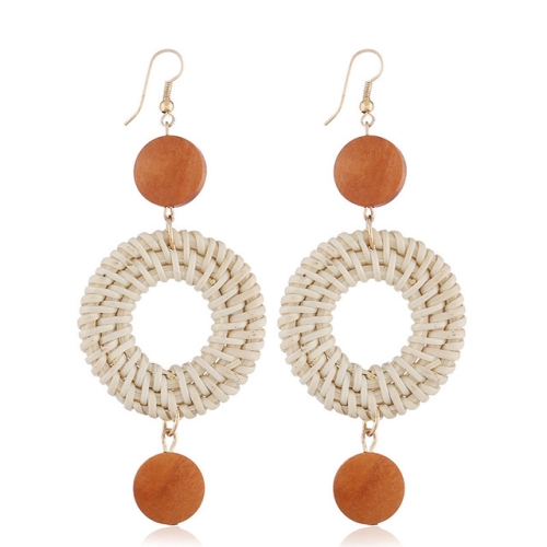 

Women Long Circle Rattan Braided Beach Bohemia Dangles Earring(Brown)