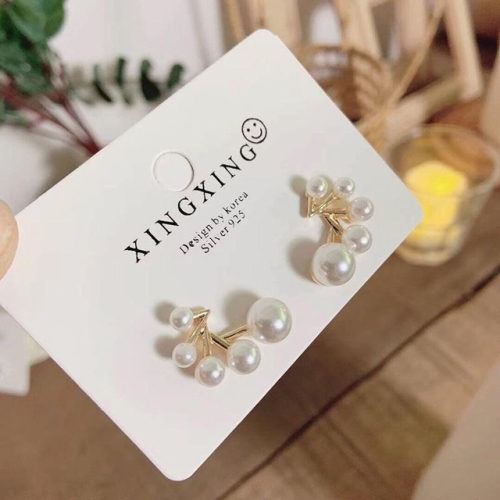 

925 Silver Geometric Pearl Women Simple Stud Earrings(Gold)