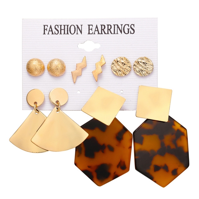 

5 PCS/Set Women Fashion Creative Exaggeration Leopard Geometric Long Earrings(GFM04-04)