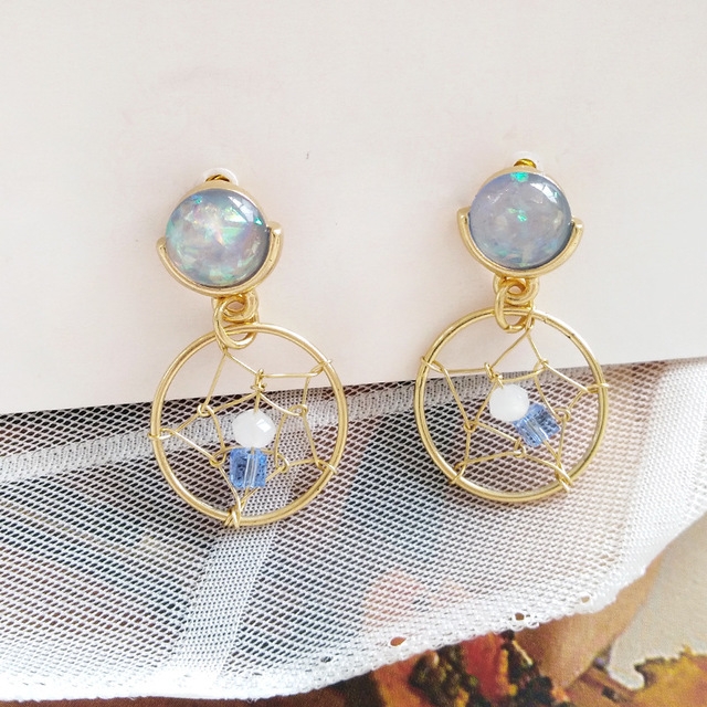 

Simple Geometric Metal Colorful Gem Earrings for Women(Blue Stud Earring)