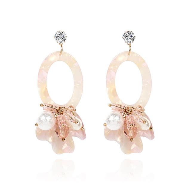 

Bohemian Oval Resin Pearl Crystal Earrings Women Acrylic Acetate Earrings(Pink)