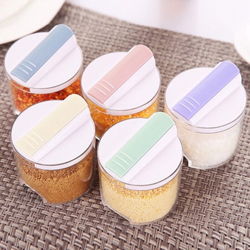 

5 PCS Creative Transparent Seasoning Cans Kitchen Spice Rack Condiment Bottles Pepper Shakers Box