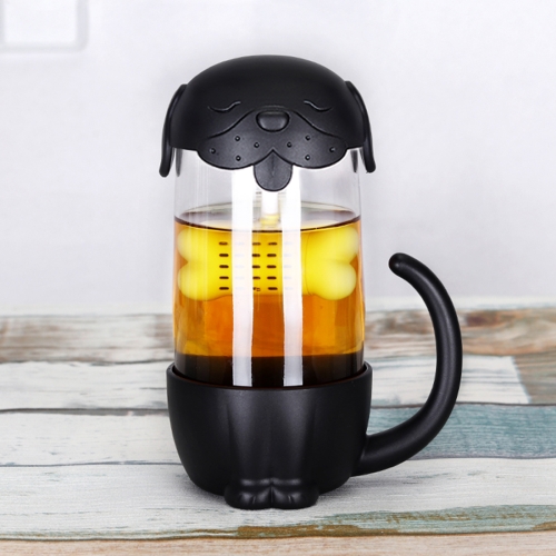 

Creative Glass Cup Cute Pet Dog Cat Cartoon Cup Children Gift with Infuser Loose Leaf Tea Strainer Filter Tea Cup(Black-Dog)