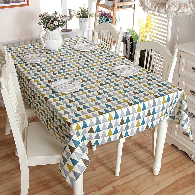 

Colorful Geometry Print Cotton Linen Table Cloth Home Dinner Tea End Dustproof Table Cover, Size:140x140cm(No Lace)