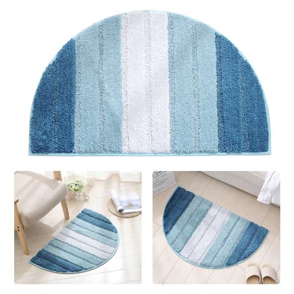 

Stripe Pattern Non Slip Microfiber Semi Elliptical Kitchen Dining Room Mat, Size:50x80cm(Light Blue)