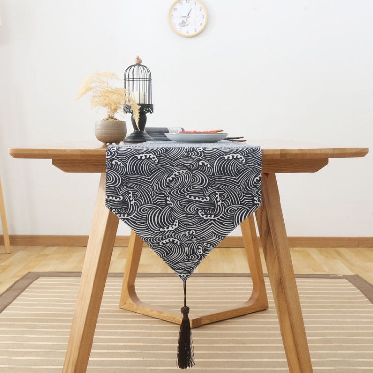 

Cotton Linen Tea Table Dining Table Table Flag Retro Tablecloth, Size:35x180cm(Wave)