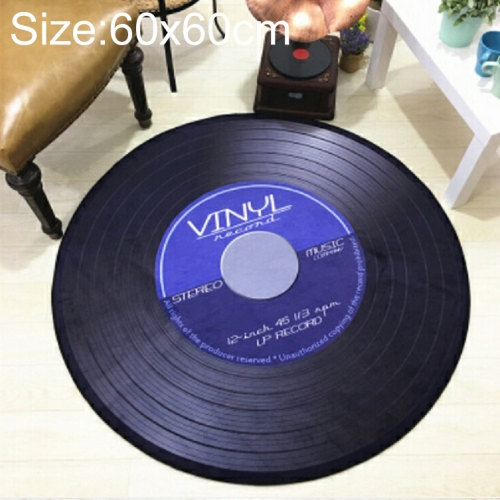 

Creative Retro 3D DVR Record Carpet Round CD Floor Mat Home Decor Living Room Kid Bedroom Decoration Rug, Diameter 60cm(Blue)