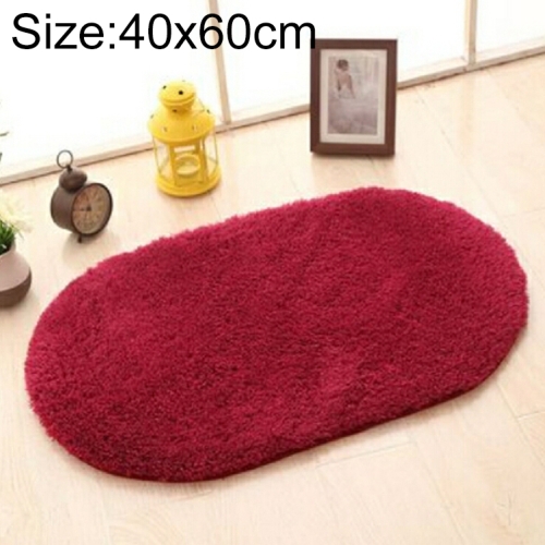

Faux Fur Rug Anti-slip Solid Bath Carpet Kids Room Door Mats Oval Bedroom Living Room Rugs, Size:40x60cm(Wine Red)