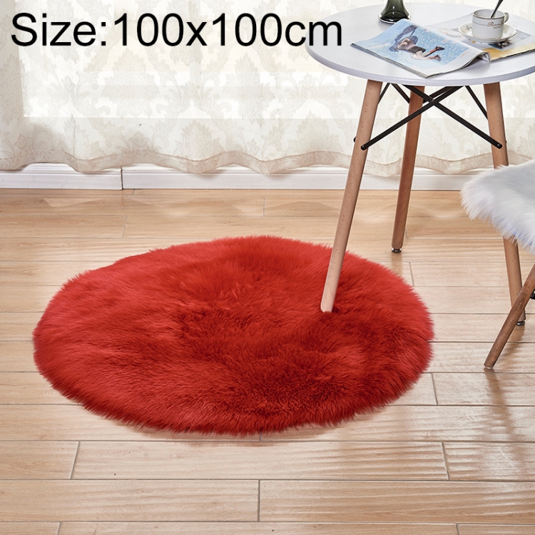 

Long Plush Round Carpet Living Room Decoration Imitation Wool Carpet Mat, Size:100x100cm(Red)