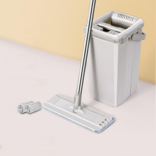 

Hand Free Hand-push Flat Mop Floor Cleaning Bucket With 2 Mop Rags