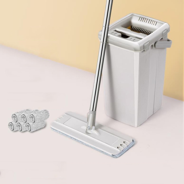 

Hand Free Hand-push Flat Mop Floor Cleaning Bucket With 6 Mop Rags