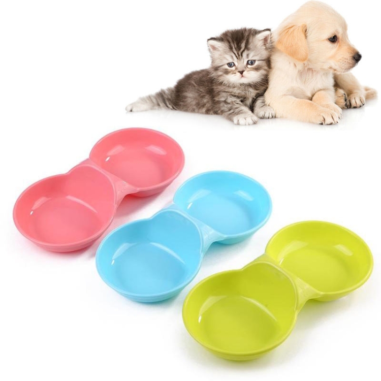 

2 PCS Durable Candy-colored Plastic Pet Double Bowl Cat Dog Bowl，Random Color Delivery