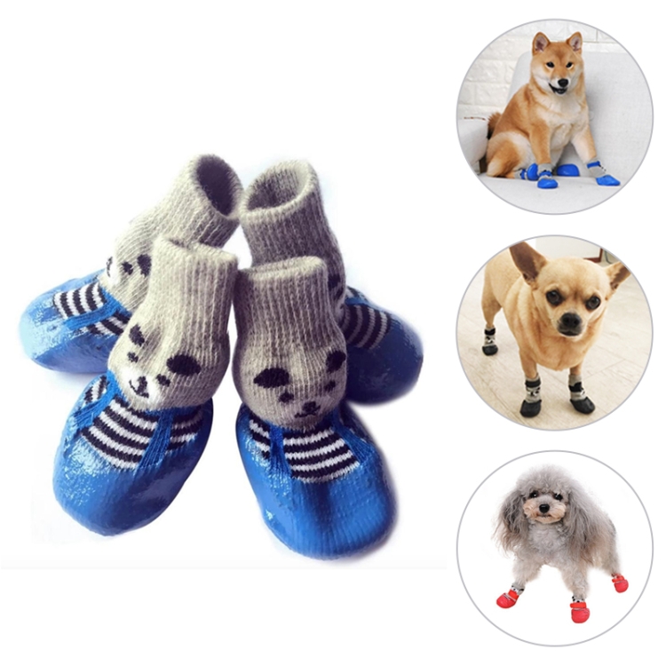

2 Pairs Cotton Rubber Pet Dog Socks Waterproof Non-slip Dog Rain Snow Boots Socks Footwear, Size:S(Blue)