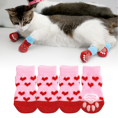 

2 Pairs Pet Dog Puppy Cat Shoes Slippers Non-Slip Socks Pet Cute Indoor for Small Dogs Cats Snow Boots Socks, Size:M(Light Red )