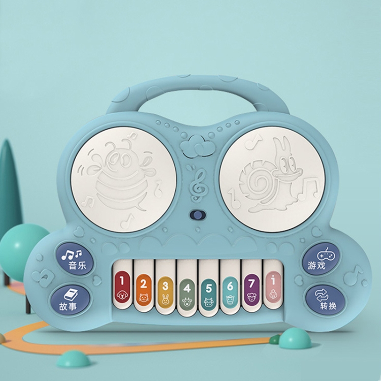 

Children Multi-functional Keyboard Player Pats the Drum Light Music Puzzle Early Education Toy(Blue)