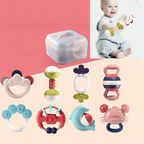 

8 in 1 High Temperature Boiled Baby Teether Grip Rattle Toy with Storage Box(As Show)