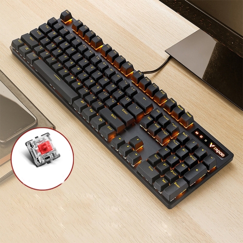 

Rapoo V500PRO Orange Light 104 Keys Desktop Laptop Computer Game Esports Office Home Typing Metal Wired Mechanical Keyboard(Red Shaft)