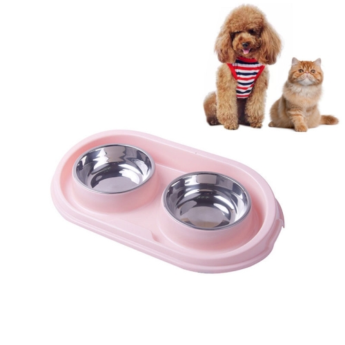 

Pet Supplies Stainless Steel Plastic Anti-skid Leak-proof Cat and Dog Bowls(Pink)