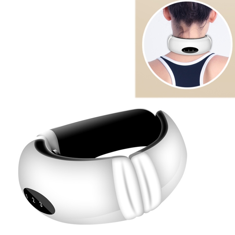 

Cervical Massager Acupuncture Electric Pulse Hot Compression Neck Massage Physiotherapy Apparatus Neck Care Apparatus, Style:Rechargeable(White)