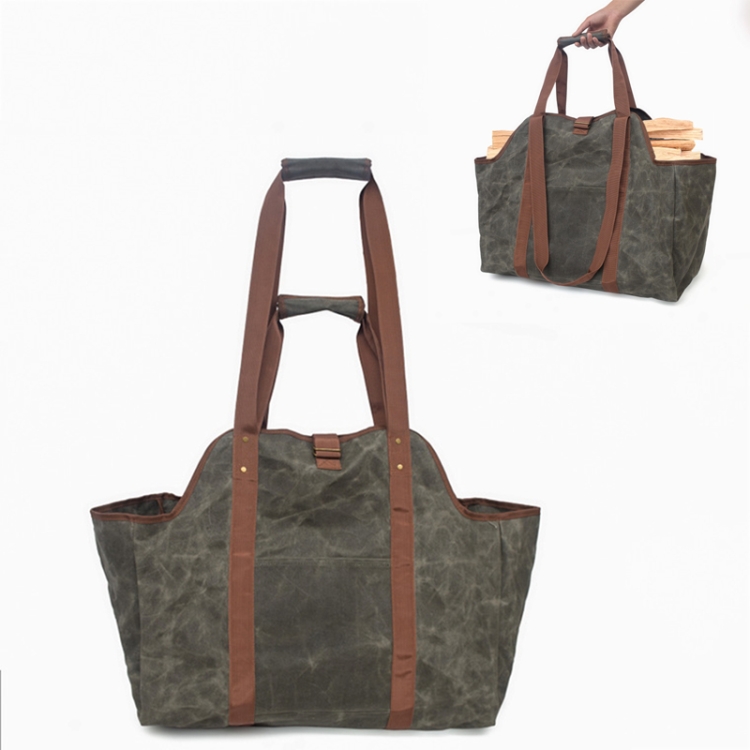 

One Shoulder Portable Dual-use Waterproof Waxed Canvas Double Handle Wear-resistant Logging Bag(Gray-green)