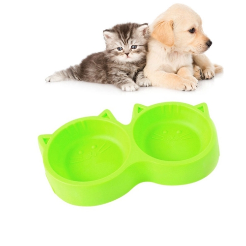 

Dog and Cat Face Printed Double Bowl Plastic Food Bowl Pet Products(Green)