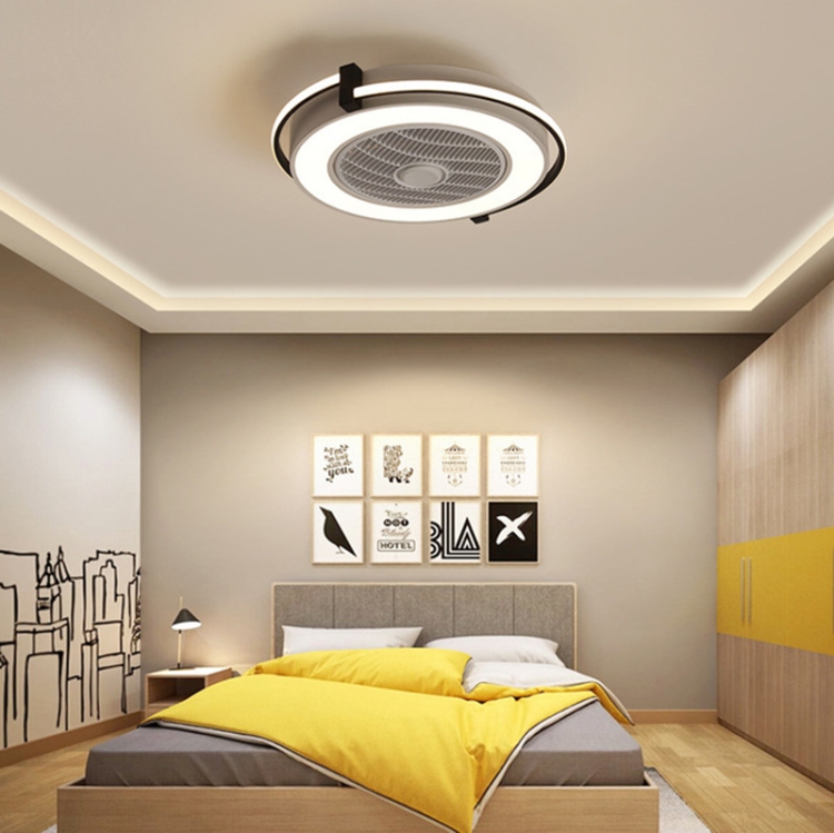 

Fan Ceiling Lamp Invisible Children Home Dining Room LED Integrated Electric Fan Bedroom Lamp(Black and White)