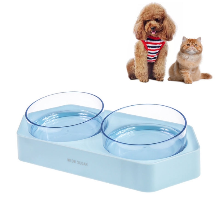

Pet Inclined Mouth Anti-tipping Dog and Cat Plastic Bowl Water Dispenser, Style:Double Bowl(Blue)