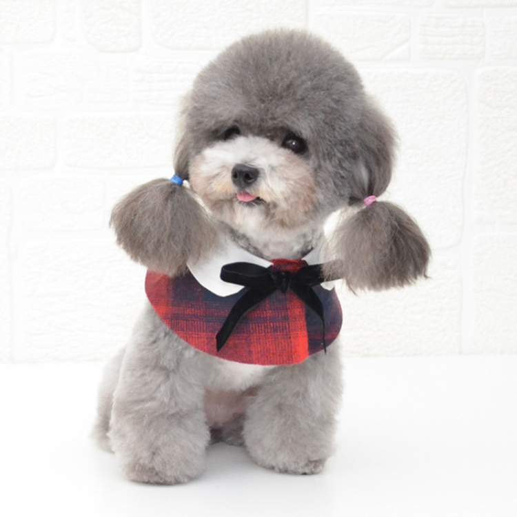 

Dog Shawl Small Cloak Pet Bow Ttie Saliva Towel Pet Accessories, Size:L(Red Grid)