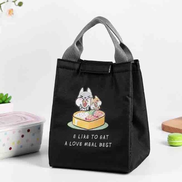 

Waterproof Portable Cold Insulation Fresh Cartoon Aluminum Film Lunch Bag(Black)
