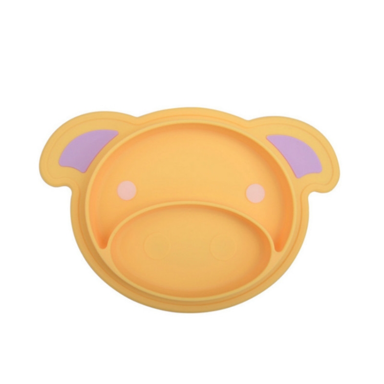 

3 PCS Cartoon Cute Pig Baby Feeding Dishes Infant Silicone Plate Bowls Tableware(Yellow)