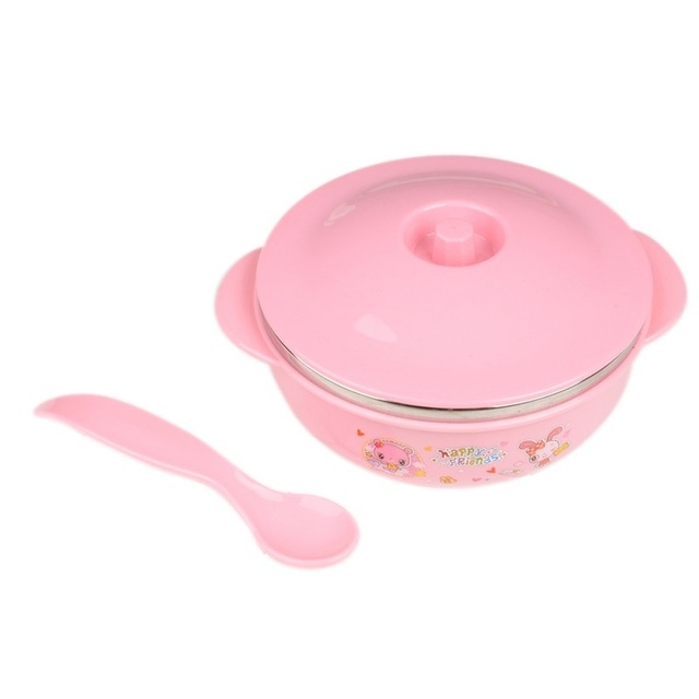 

3 PCS Stainless Steel Children Cartoon Insulated Bowl(Pink)
