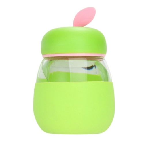 

Cute Glass Leak-proof Cup Baby Drinkware Green Leaf Fruit Cup Silicone Sheathed Water Cup(Light Green)