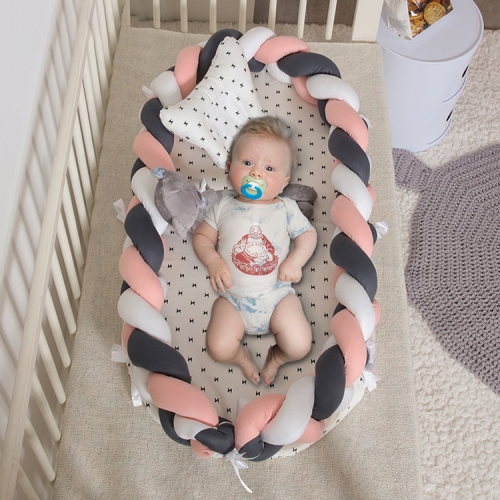 

Cotton Woven Folding Portable Crib Bed Bionic Removable and Washable Manual Fence Three-dimensional Protective Crib(White orange dark gray)