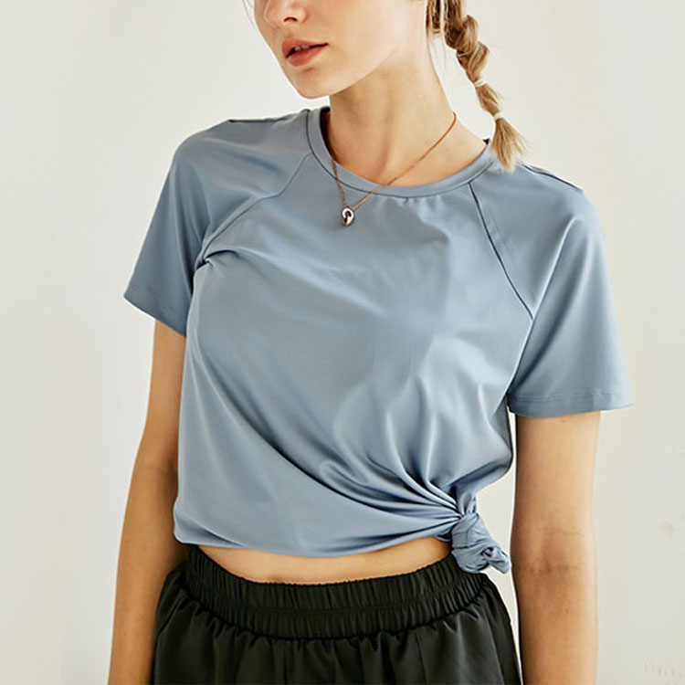 

Breathable Quick-drying Round Neck Sports Tops Running Yoga Short-sleeved T-shirt, Size:L(Blue)