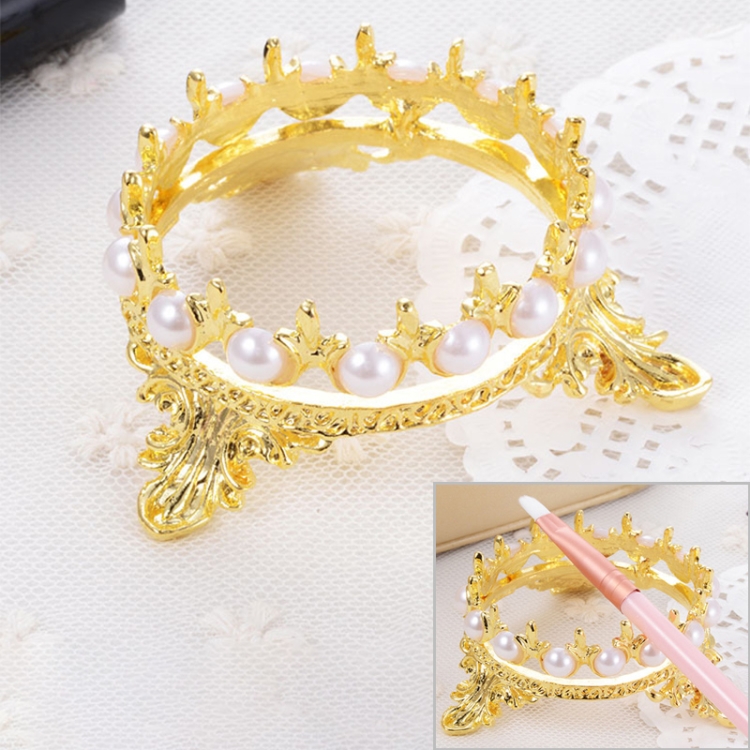 

Portable Pearls Rack Crown Novelty Home Alloy Tools Stand Nail Art Brush Pen Holder(Gold)