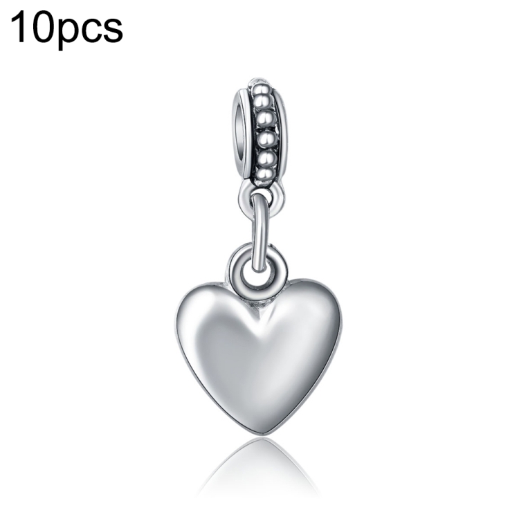 

20 PCS Heart Shape Smooth Surface Bead Silvering Big Hole Charm Pendants Fit Necklace